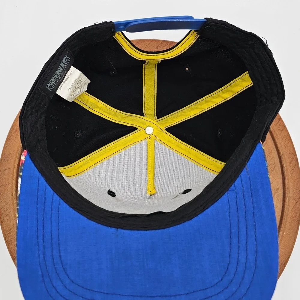 Sonic the Hedgehog SEGA Snapback Hat Character Collage Brim Black Blue Gamer Cap